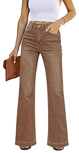 Roskiky Women's Plus Size Flare High Waisted Jeans - Bootcut, Pecan Brown, XX-Large