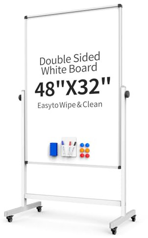 48x32 Rolling Whiteboard on Wheels, Double Sided Magnetic Dry Erase Board
