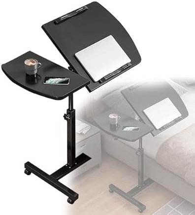 Computertisch mit Monitorablage – kompakter Home-Office-Schreibtisch aus Walnussholz mit Ablageflächen und beweglichen Rädern – platzsparender Eckschreibtisch für kleine Räume (Größe: 40 x 60 cm, FA