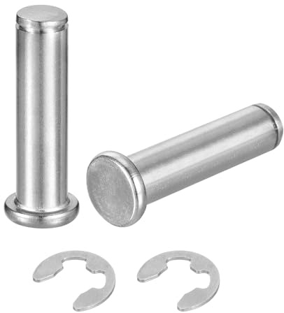 uxcell 2Set M12x45mm 304 Stainless Steel Cylindrical Shaft Snap Ring Locating Pin, Flat Head Grooved Hinge Cylinder Position Pin with E Clip Retaining Ring, Silver