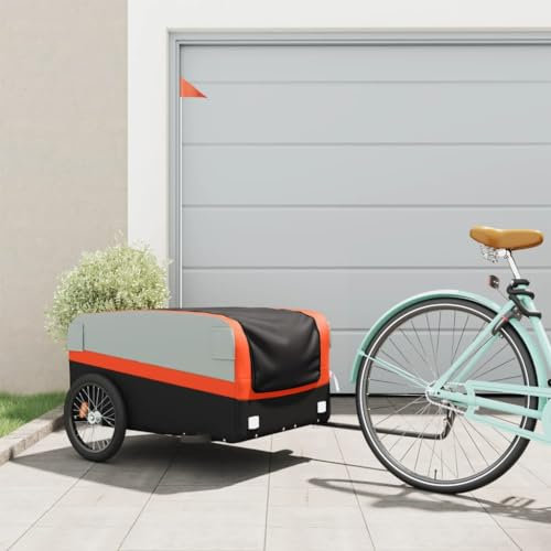 Remorque de Vélo, Remorque de Transport pour Vélo Chariot de Transport Boîte de Transport Remorque de vélo Noir et Orange 45 kg Fer