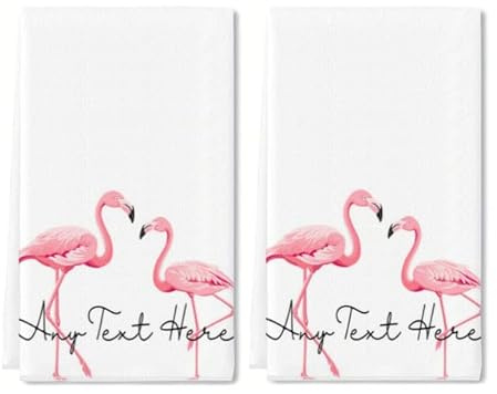 Horienteeon Küchenhandtuch mit Flamingo-Muster, personalisierbar, personalisierbar, Geschirrtücher, Barhandtücher, Handtücher, 40 x 60 cm, 2 Stück