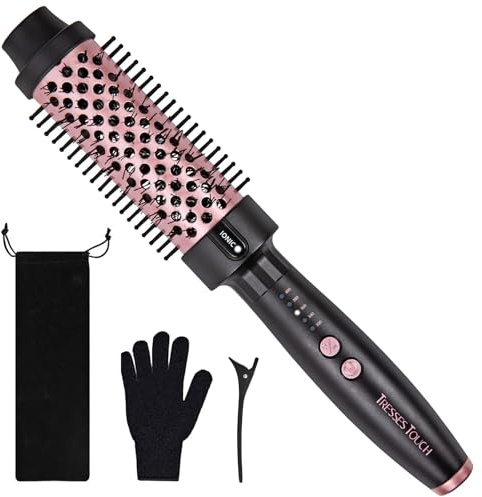 Thermal Brush Hair Curling Brush, 30s Fast Heated Round Brushes 1.5 for Long Lasting Look, Negative Ion Tech, 5 Temp Settings, Less Damage, Universal Voltage for Travel, Easy to Use, Rose Gold
