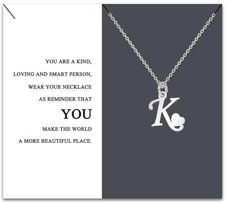 HEYEJET Necklace Women's Charm Jewellery Letters A-Z Stainless Steel Fine Chain Initial Letter Incentive Gift for Her Girl Kids Female Friendship Family Friends Gifts with A Card (K)