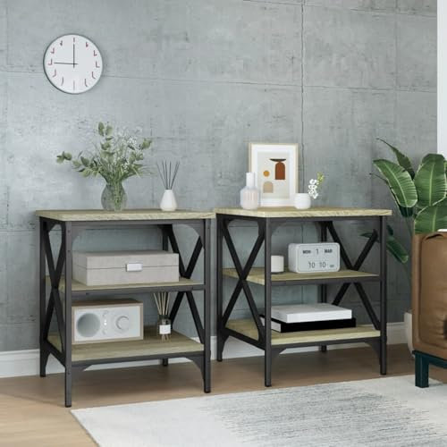 JUDYY Beistelltische 2 STK Kleiner Tisch, Sofatisch, Side Table, Laptop Tisch, Pflanzenhocker, Druckertisch, Telefontisch, Sofa Table, Tabletttisch, Sonoma-Eiche 40x42x50 cm Holzwerkstoff