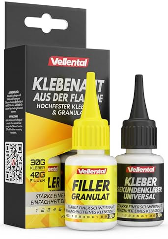 Klebenaht aus der Flasche - 2K Sekundenkleber extra stark mit Filler (XXL Packung) - Profi Kleber für Plastik, Kunststoff, Holz, Metall, GFK, uvm. - Hitzebeständig & wasserfest
