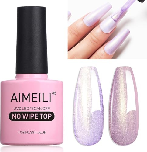 AIMEILI Pearl Glitter Top Gel-Nagellack – Micro Aurora Clear UV/LED Soak-Off mit Regenbogen-Schimmer, Hochglanz-Finish, langanhaltend, 10 ml