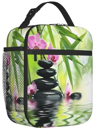 Mexpekil Insulated Lunch Bag for Kids Boys Girls Japanese Zen Orchid Bamboo Stone Reusable Thermal Lunch Bags Box Leakproof Cooler Bag for School Work Office Camping