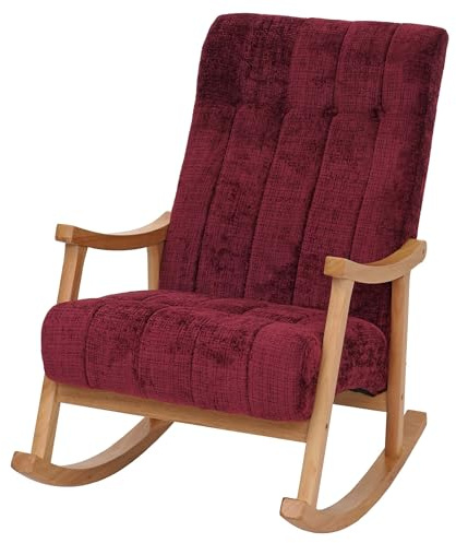 Mendler Schaukelstuhl HWC-K10 Holz - Bordeaux, Gestell Natur | Relaxsessel, FSC®, Stoff/Textil, Chenille, (465g/m²)