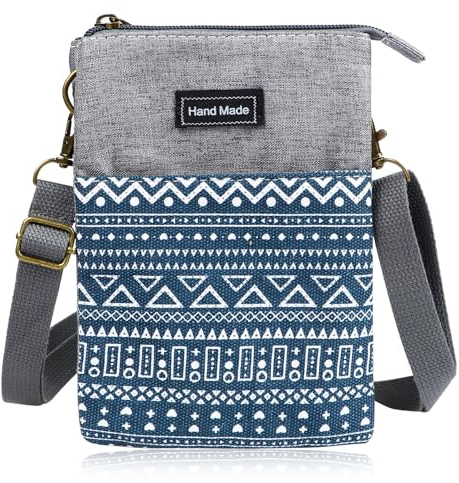 Eyerayo Canvas Mobile Phone Bag Girls Mini Shoulder Bags Zipper Crossbody Bag Cell Phone Purse Wallet with Adjustable Strap for Keys Coins, Blue