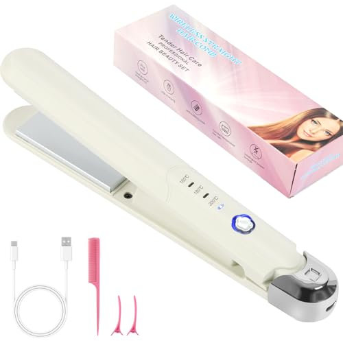 Alaoo Piastra per Capelli, Portatile Piastra da Viaggio per Capelli 2 in 1, Piastra Senza Fili Ricaricabile Usb con Temperature 3 Livelli, per Stili Ricci e Lisci(Bianca)