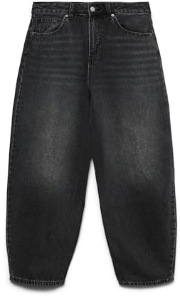 Vero Moda VMBILLIE - Vaqueros para Mujer, Cintura Alta, Corte Barril, Black Denim, 27W / 32L