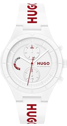HUGO Analoge Multifunktions-Quarzuhr für Herren Kollektion #LIT Multi mit Schwarzem oder Weißem Silikonarmband