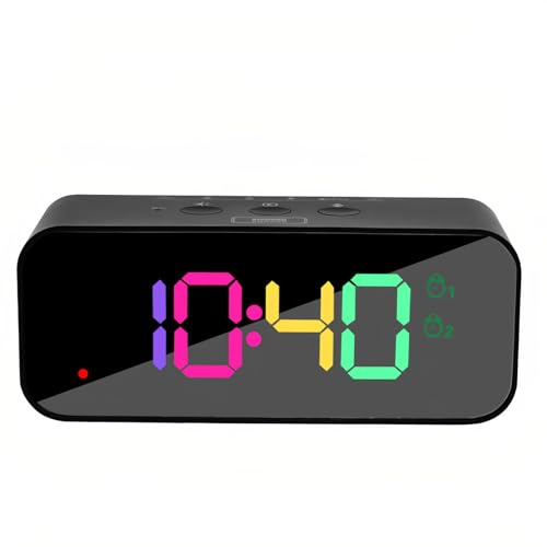 Lancoon ‌Digital Clock Multifunctional LED Voice Recording Alarm Clock with RGB Color Display Plug in Power Adjustable Backlight Voice Control 12/24H Snooze Function for Bedroom Dorm Desktop Black