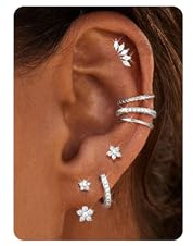 Dochai 7 Coppi Orecchini Argento 925 Donne，Orecchino A Clip Creoles Set In Argento Con Ear Cuff Fake Piercing Helix Cartilagine Tragus Conch Piercings Orecchio