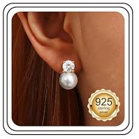 JeweBella Pärlörhängen dam silver 925 guld allergivänliga dinglande örhängen pärlörhängen för brud bröllop present 6/8/10/12 mm, Sterlingsilver