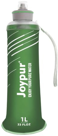 Joypur Bouteille Eau Pliable avec Filtre 1L, Filtre à Eau Portable 3 Couches, Élimine 99.9999% des Impuretés, Ultra-léger 100g, Pour Randonnée Camping Survie, TPU Qualité Alimentaire Vert