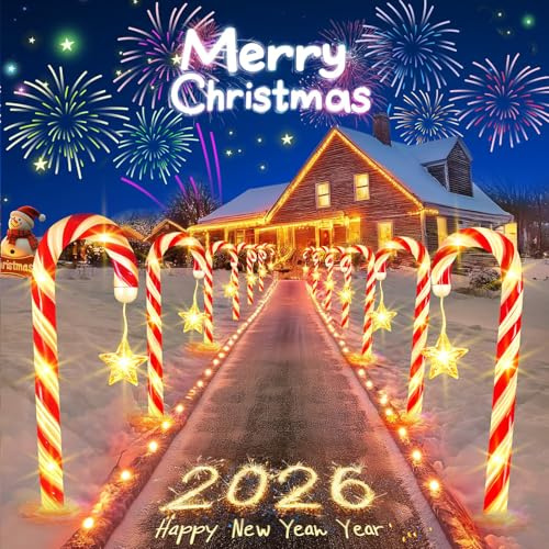 BUCASA 12x 84 LEDs Decoration Noel Exterieur Solaire, 10 Modes Lampe Solaire Exterieur avec Chargement USB-C, 1500 mAh Lumiere Solaires Exterieurs pour Pelouse Terrasse Deco Cadeau Noel