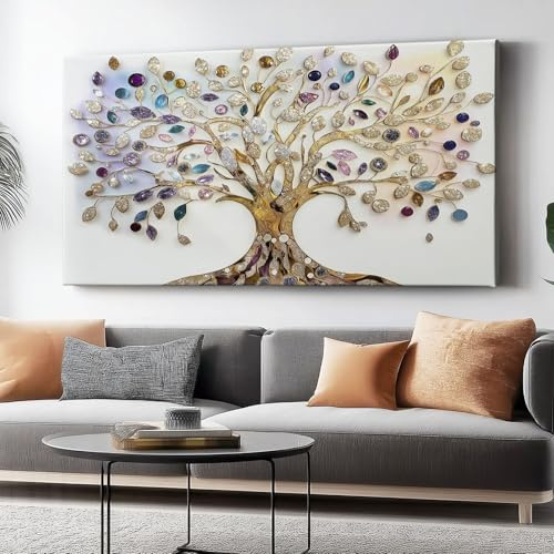 Stampe su Tela 120 x 80 cm, Surrealismo Pietre Preziose Albero Della Vita Stampe Colore Quadro su Tela Non Tessuta Quadri Moderni Soggiorno Camera da Letto Quadro Salotto Decorazione (Senza cornice)