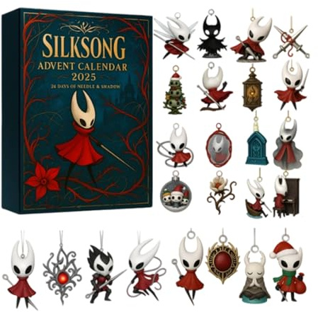 Calendario de Adviento de Hollow Knight Silksong 2025, Calendario de cuenta regresiva de Navidad de 24 días con adornos de árbol de Hollow Knight en acrílico 2D, colección de llaveros colgantes