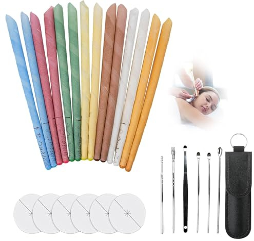 16 Pièces Bougie Oreille Nettoyante Bougies D’Oreilles Nettoyage Oreille Bougie en Cire Auriculaire Bougie d Oreille Dotée de 6 Disques de Protection Détendez-Vous Et Nettoy
