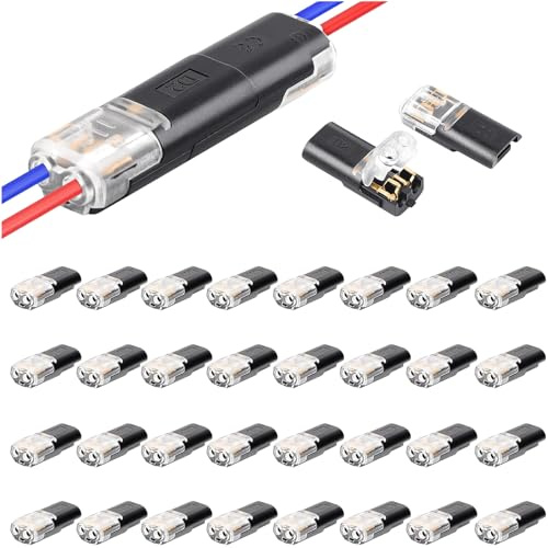 YESLUSY Conectores Electricos Rapidos, 2 Pines 12 V para Cables 18-22 AWG | 40 PCS, Montaje Sin Soldadura Por Crimpado, Uso En Vehículos Y Exteriores, Conexión Estable Resistente A La Humedad