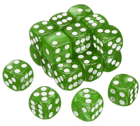 QUARKZMAN 24 st standard färgade 6 ansiktsmuttrar, 16 mm D6 Akryl Mini Set Polyhedral Pärlor Pärlor Mönster För Bordsspel, Gröna/Vita Prickar