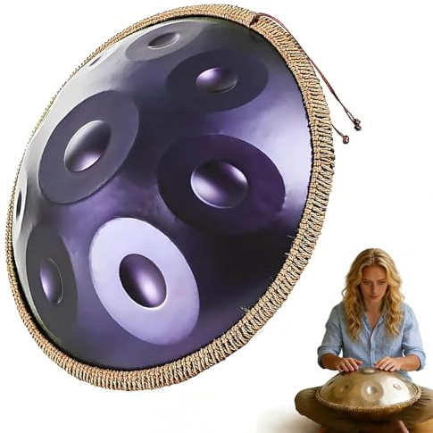 Instrumento de Tambor Handpan en D Menor Handpan Drum 22 Pulgadas Tambor de Mano 9/10/12 Notas con bolsa, mazos y soporte Handpan para Yoga, Meditación de Principiantes(Deep Purple,432HZ/12Note)