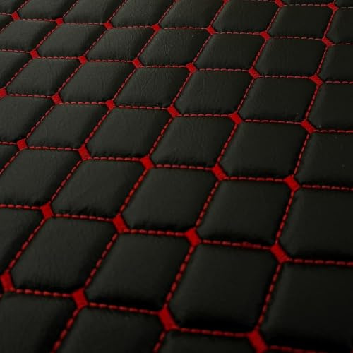 Kunstleder Meterware Leder Polsterstoff gesteppt Stoff Möbelstoff Bezugsstoff Lederstoff Polsterbezug 100cm x 140cm (schwarz mit roten Nähten)