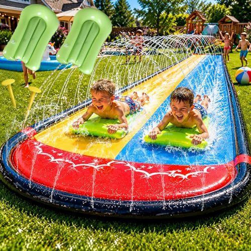 15.75ft/480cm Water Slides and 2 Bodyboards | Lawn Water Slide Summer Slip Waterslides Water Toy with Build in Sprinkler for Backyard Outdoor Water Fun for Kids (Blue & Yellow)