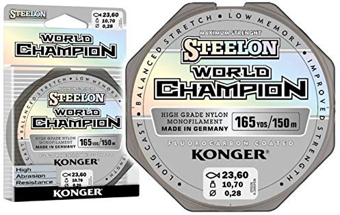 Konger Angelschnur World Champion Fluorocarbon Coated 0,10-0,30mm/150m Monofile Schnur super stark ! (0,28mm / 10,70kg)