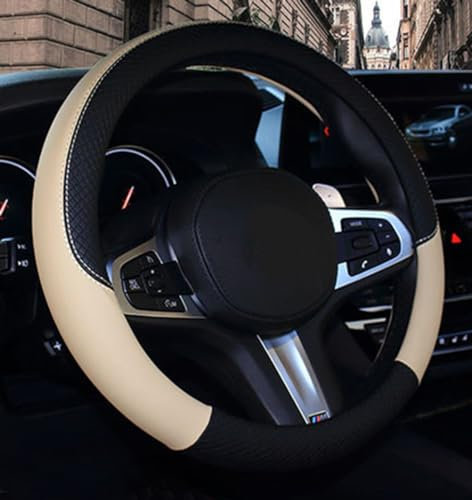 Couvre Volant en Cuir Microfibre Wavy Line Splice X-Stitch Beige