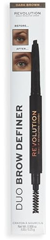 Makeup Revolution Duo Brow Definer Pencil, Add Definition, Includes Brush, Dark Brown