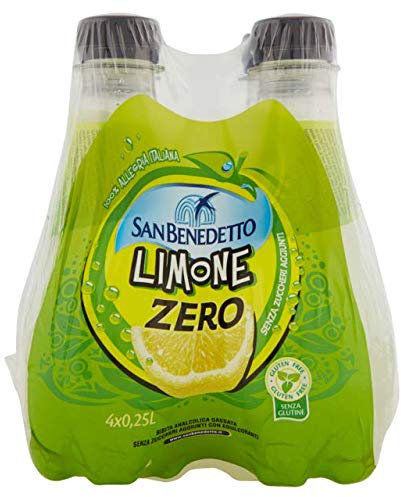 San Benedetto, Bibita Analcolica Gassata al Limone Zero, 4x250 ml, Senza Zuccheri Aggiunti e Senza Calorie, Rinfrescante e Leggera