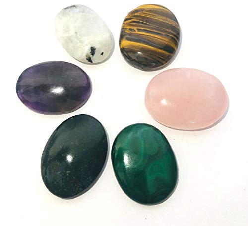 CRYSTALMIRACLE Quarz, Amethyst, Malachit, Regenbogen, Mondstein, Tigerauge, Blutstein, Cabochons, Reiki, Feng Shui, Vaastu für Unisex (Weiß Schwarz Rosa Lila Grün Rot, Größe: 1, 25 ZOLL JEDER)