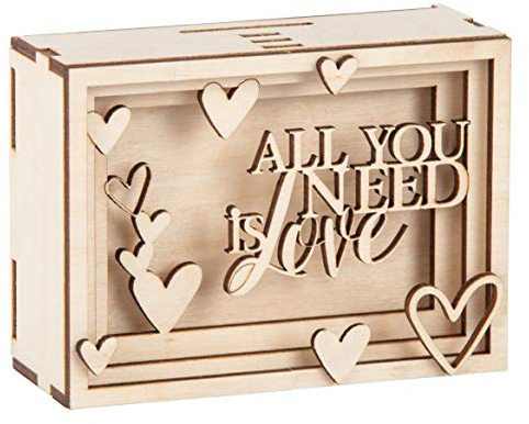 Rayher DIY Geldgeschenk Verpackung Love für Hochzeit, 3D Geschenkbox aus Holz zum Gestalten, 14-teilig, 11,5x8,5x5cm, Natur, Box 1Set, FSC Mix Credit, 62923505