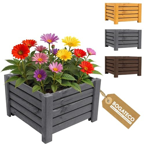 BOGATECO Pflanzkasten Pflanzkübel Groß Außen aus Holz 38 x 38 x H25 cm | Anthrazit | Blumen-Topf Perfekt für Garten, Terrasse & Balkon | Stabile Blumenkaste und Robuste Konstruktion | Imprägniert