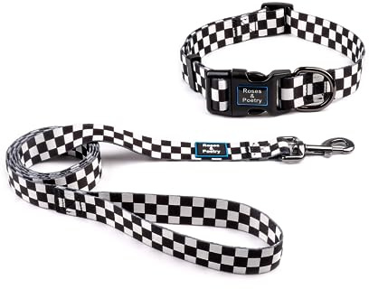 Roses&Poetry Hundeleine (1,5m) Hundehalsband im Set für Welpen Kleine Mittlere Große Hunde mit Wundervolles Design,Verstellbar Pet Hundehalsband und Hundeleine Leine Set（Schwarz/Weiß-S）