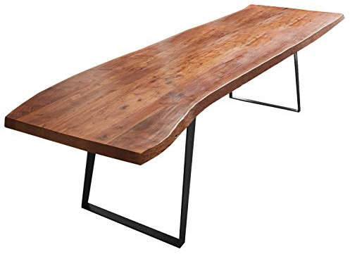 SAM Esszimmertisch 300x100 cm Halmstad, Baumkantentisch nussbaumfarben, Akazienholz massiv, schräges U-Gestell aus Metall schwarz