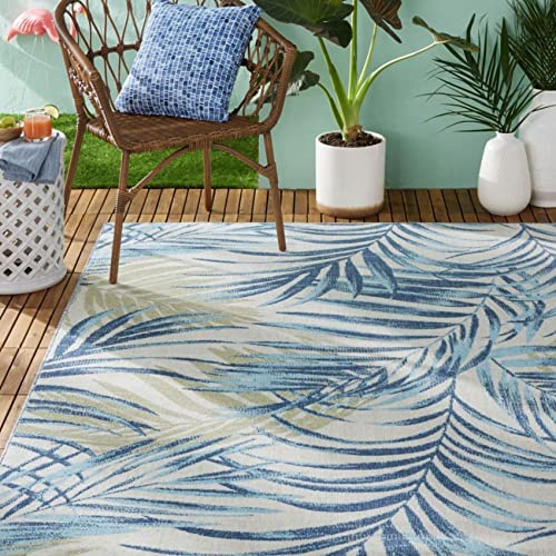 Tommy Bahama Malibu Palm Springs Coastal Indoor/Outdoor Area Rug, Ivory/Aqua Blue, 7'10x10'2