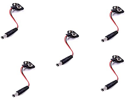 HeyNana Pack de 5 Conectores de botón de batería de 9 V, 2,1 x 5,5 mm, Enchufe CC, Enchufe de alimentación para batería, Clip