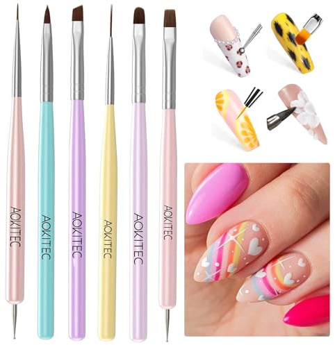 Aokitec Nail Art Brushes Set Gel Polish Nail Art Design Pen Painting Tools with Nail Extension Gel Brush Builder Gel Brush Nail Dotting Pen & Nail Art Liner Brush for Salon at Home DIY Manicure Women