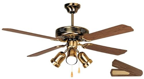 Suinga Deckenventilator mit Licht, 4 wendbare Flügel, Durchmesser 132 cm, Leistung 60 W, 3 Geschwindigkeitsstufen, altgold