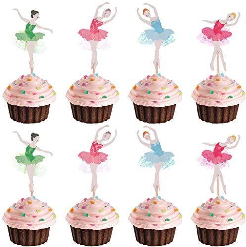 Kawailay 24 decorazioni per cupcake a forma di ballerina, decorazione per torte, dessert, muffin, per baby shower, ragazze, donne, compleanni, feste di nozze