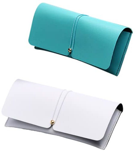 CHENGZI Brillenetui für Damen, weich, tragbar, PU-Leder, schmal, mit Brillentuch und Brillenbeutel, 2 Stück, Weiß+Grün, One size
