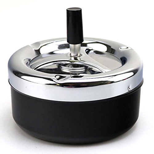 Bull Brand Cendrier rotatif rond en métal noir, 9 cm (7022)