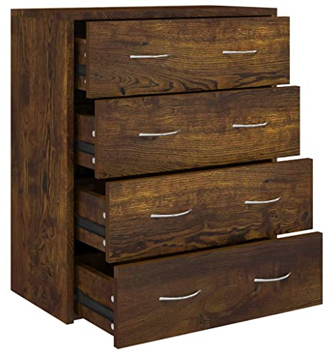 vidaXL Aparador con 4 Cajones Armario Auxiliar Almacenamiento Mueble Sala de Estar Dormitorio Baño Comedor Cocina Entrada Oficina Color Roble Ahumado