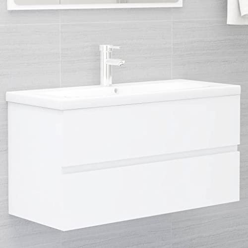 puraday Waschbeckenunterschrank mit Einbaubecken Unterschrank Waschbecken Einbauwaschbecken BadmöBel Set Mit Waschbecken Badezimmermã¶Bel Waschbeckenunterschrank HäNgend Weiß werkstoff 90x38,5x45 cm