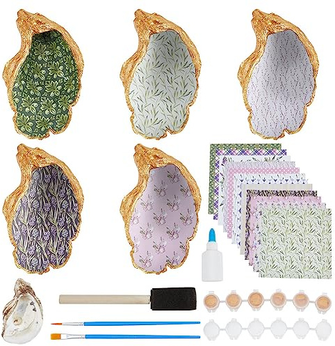 WEBEEDY DIY 5 Sets Oyster Shell Jewelry Tray Ring Display Holder Shell Wicker Pattern Trinket Dish Jewelry Organizer Crafti Kit for Adults
