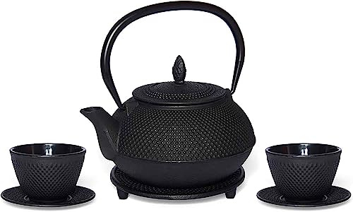 MAOCI Arare Service à thé en fonte Noir 0,9 l + tasse et soucoupe dans une boîte en bois